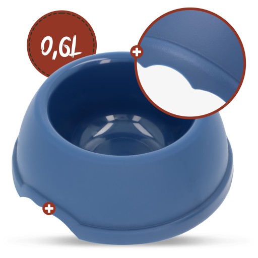 Plastová miska pre psov M, 0,6L, námornícka modrá, priem 19 cm,