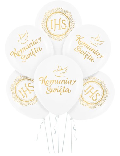 Latexové balóny Sväté prijímanie Holubica IHS zlatá s konfetami, 10 kusov