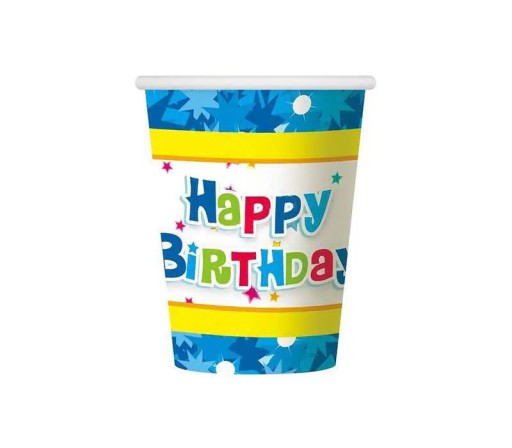 HAPPY BIRTHDAY papierové poháre, modré, 6 ks