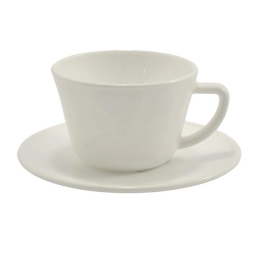 Šálka s podšálkou, sklo, biela, sada, 200 ml, 1 ks, na kávu