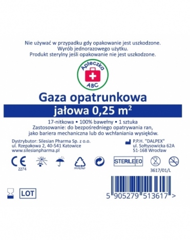 ABC lekárnička Sterilná gáza na obväz, 17-vláknová, 1/4 m2