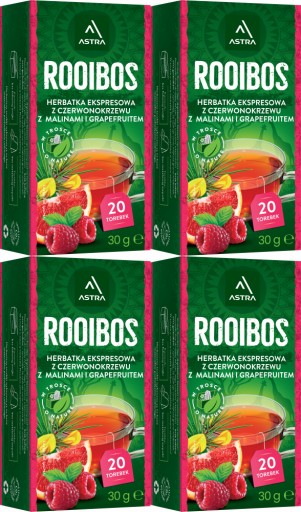 Bylinkový čaj vo vrecúškach Astra Rooibos malina a grapefruit 20 ks x4