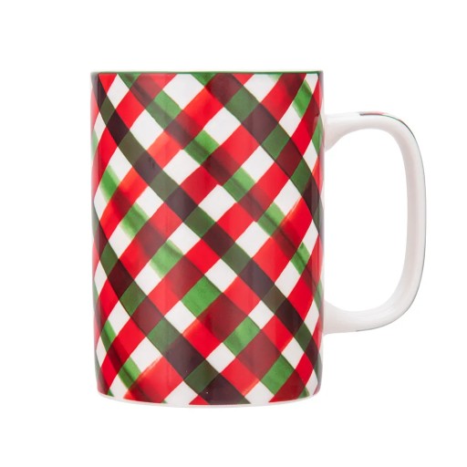 Károvaný vianočný hrnček na kávu z porcelánu Kako