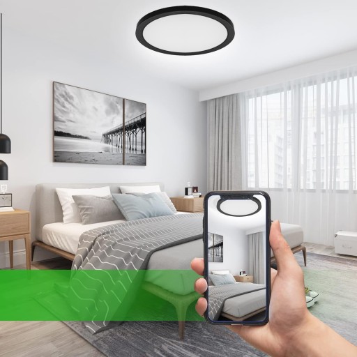 LED stropný panel, povrchová montáž, okrúhly, čierny, 24 W, nebliká, CCD lampa
