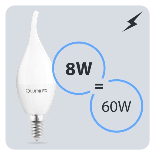 E14 LED žiarovka FLAME 8W = 60W 3000K Teplá biela CCD LUMILED SVIEČKA