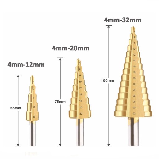 SADA KUŽELOVÝCH VRTÁKOV STEP 3 ks 4-32mm