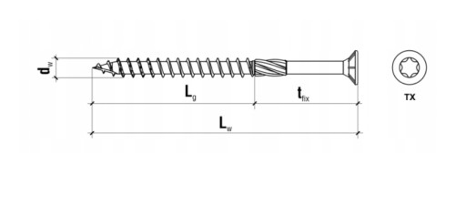 TESÁRSKE SKRUTY NA DREVO 6x240 mm TORX 1 KUS KLIMAS WKRĘT-MET