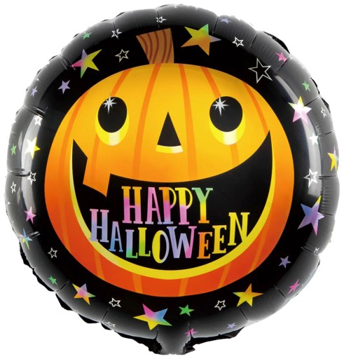 HALLOWEENSKÝ FÓLIOVÝ BALÓN, okrúhly, ČIERNA, TEKVICA HAPPY, DUCH, NÁVOD, 45 cm