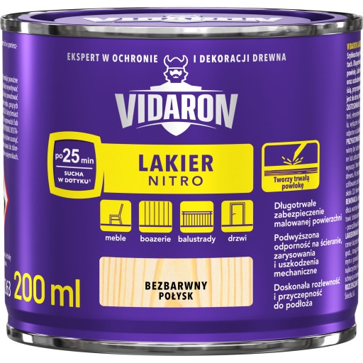 Nitro lak na drevo bezfarebný lesk 0,2L Vidaron