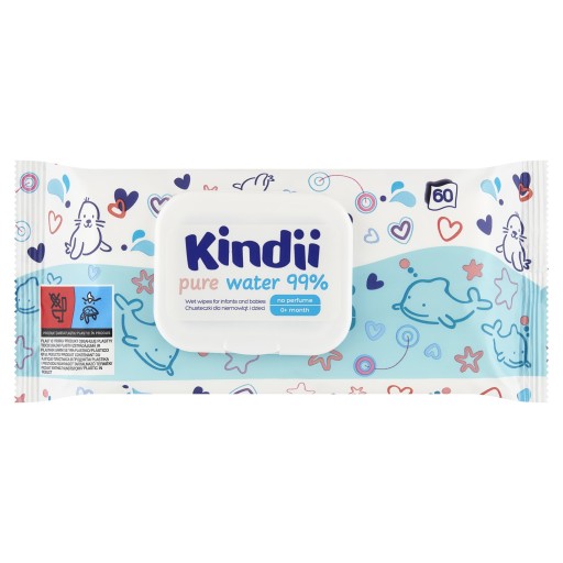 Kindii čistá voda 99% vlhčené obrúsky 60 ks.