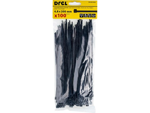 KABELOVÉ VIAZAČKY 4,8X200MM NYLON ČIERNA VIAZAČKA UV DREL 100ks