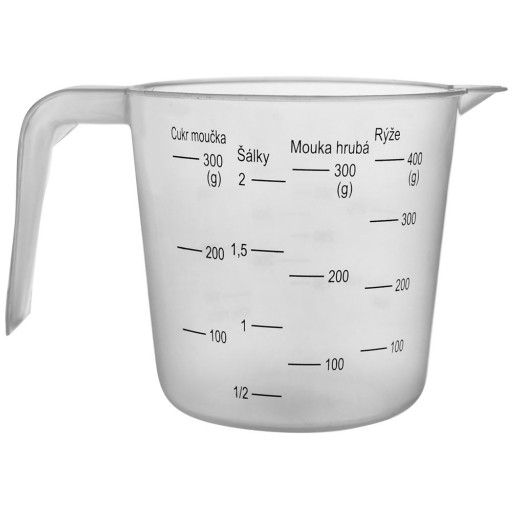 KUCHYŇSKÁ odmerka, hrnček s odmerkou na odmeranie potravinárskych výrobkov, 500 ml