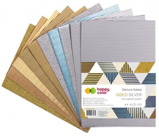 Vlnitá lepenka Gold/Silver Happy Color A4 10 listov.