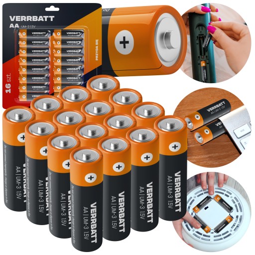 VERRBATT zinko-uhlíkové batérie Výkonná batéria UM-3 AA (R6) 1,5V 16 ks.