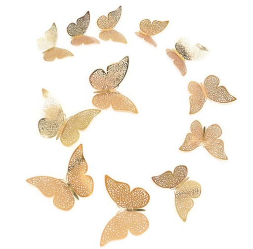 Nálepky na stenu 3D Gold Openwork Butterflies 12 ks.