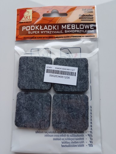 PODKLAD PLSTENÝ Štvorcový 40/40 mm 4 KS SIVÁ HRUBÝ 6-7 mm