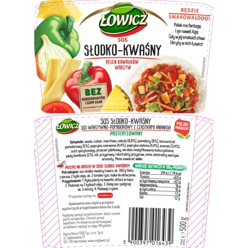 Sladkokyslá omáčka Łowicz plná zeleniny v tégliku 3 x 500g