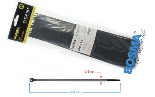 BOSMA sťahovacie pásky 3,6x300mm čierne 100 kusov