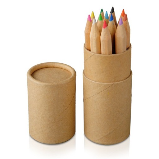 SADA DREVENÝCH farbičiek v tube, 12 farieb, pastelky 8,5 cm pre deti ECRU