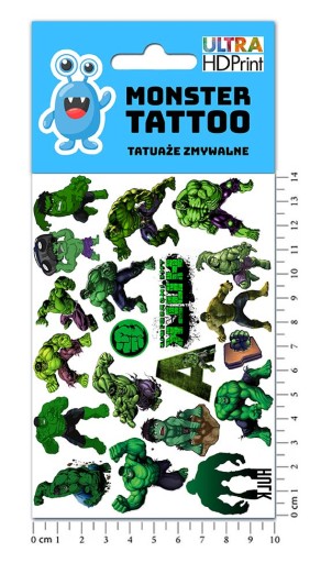 UMÝVAJÚCE DOČASNÉ TETOVANIE PRE DETI DETI HULK ORIGINÁLNE DIZAJNY