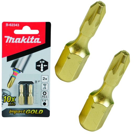 2 rázové bity Pz2 25mm IMPACT GOLD Makita B-62343