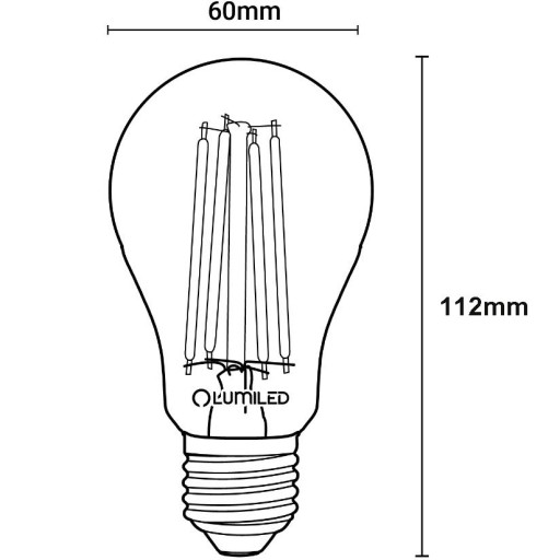 E27 A60 LED žiarovka 11W = 100W 1521lm 3000K Teplá 360° LUMILED vlákno
