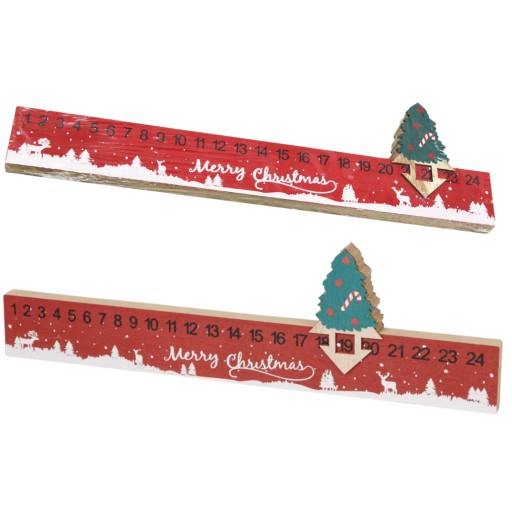 ADVENTNÝ KALENDÁR ODPOČET DO VIANOC 38X9,5CM STOJAJÚCI ČERVENÝ