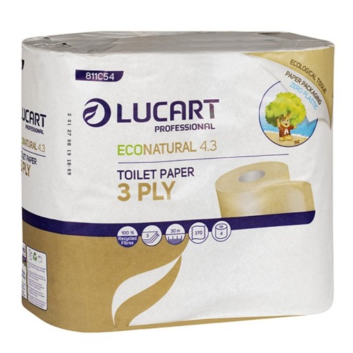 Toaletný papier EcoNatural 4.3, 100% recyklovaná celulóza, 3 vrstvy, 4 rolky