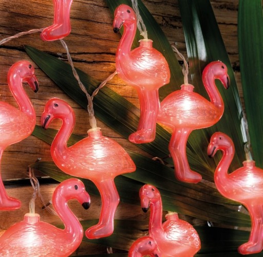 LED solárna girlanda FLAMINGOS ružová studená so súmrakovým senzorom 6m IP44