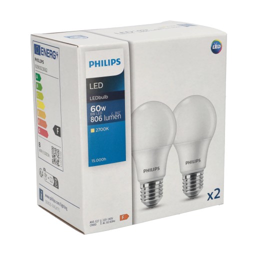 2x E27 A60 LED žiarovka 8W 2700K 806lm PHILIPS
