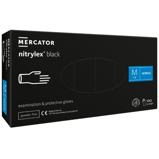 ČIERNE nitrilové rukavice MERCATOR NITRYLEX čierne AQL 1,5 veľkosť M 100 ks.