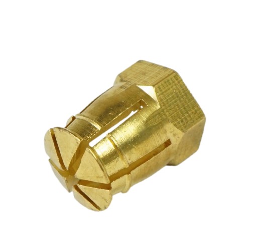 10x Nábytkový spoj M6 x 12 mm, mosadz, s dilatačnou guľou, vložka z dreva