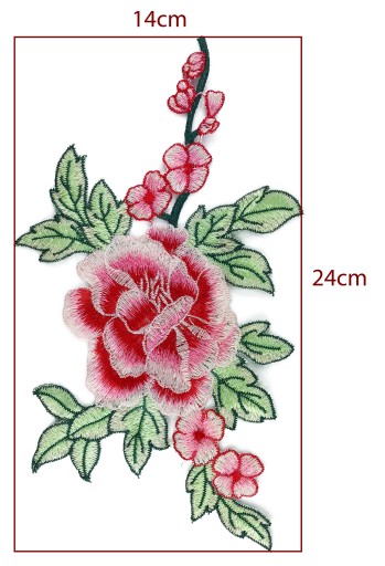 Nášivka ružová vyšívacia aplikácia FLOWER - 13cm