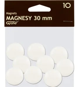 Kancelárske magnety na chladničku 30mm biele, 10ks, plastové GRAND