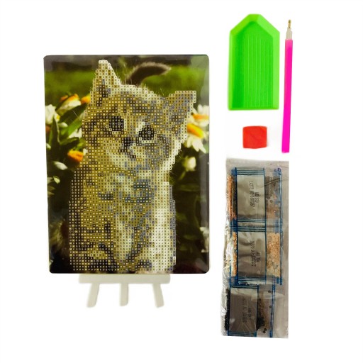 DIAMANTOVÁ MOZAIKA 5D DIAMANTOVÁ VÝŠIVKA MAČKA NA TRÁVE NA EASLESS 15X20CM