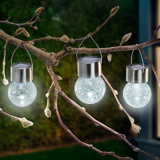 LED SOLARNÁ LAMPA ZÁHRADNÉ SKLENENÉ DEKORATÍVNE ZÁVESNÉ GUĽOVÉ BALKÓNOVÝ HÁK