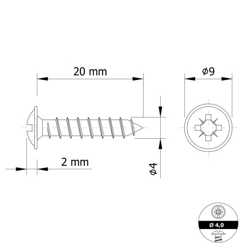 100 KS x Skrutka do dreva 4,0 x 20 mm