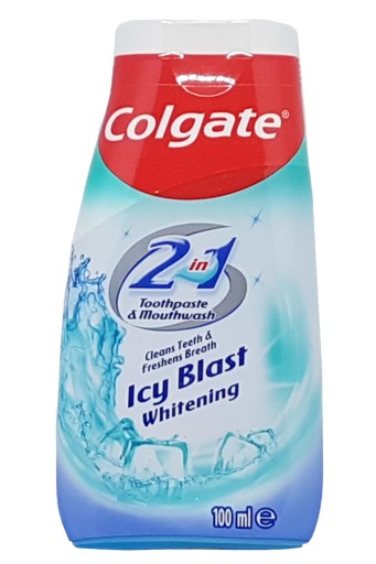 Bieliaca zubná pasta a ústna voda Colgate Icy Blast 2v1