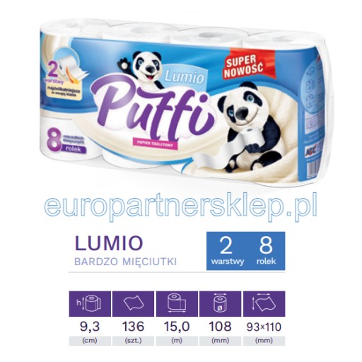 Puffi LUMIO a'8 toaletný papier|15m|2-válec|100% celulóza*