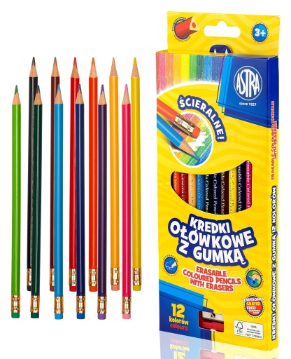 Astra ceruzkové pastelky s gumou, 12 farieb