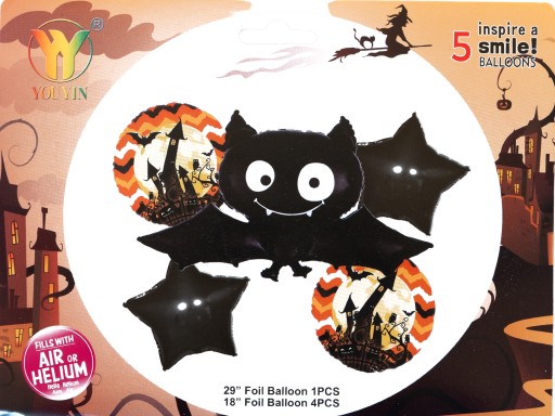 Sada 5 kusov balónov HALLOWEEN BAT
