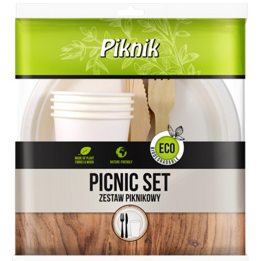 PIKNIK PIKNIKOVÁ SADA 4X4 NOŽE HRNKY TANIERE VIDLIČKY ECO NA GRIL GRIL