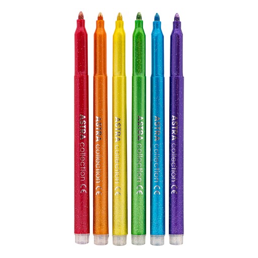 Fixky Astra Glitter, okrúhle fixky, 6 farieb