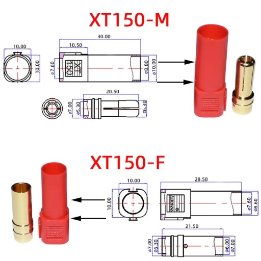 Konektor XT150 Vysokoprúdová zástrčka + zásuvka + pár štítov samec + samica