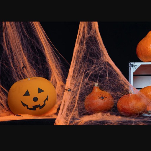 PAVUČNÁ SIEŤ NA HALLOWEENSKÉ WEBOVÉ DEKORÁCIE UMELÝ ORANŽOVÝ + PAVÚKY 200G