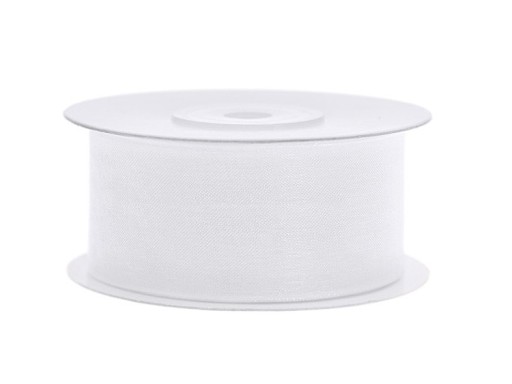 BIELA ŠIFÓNOVÁ STUHA 38mm/25m DEKOR