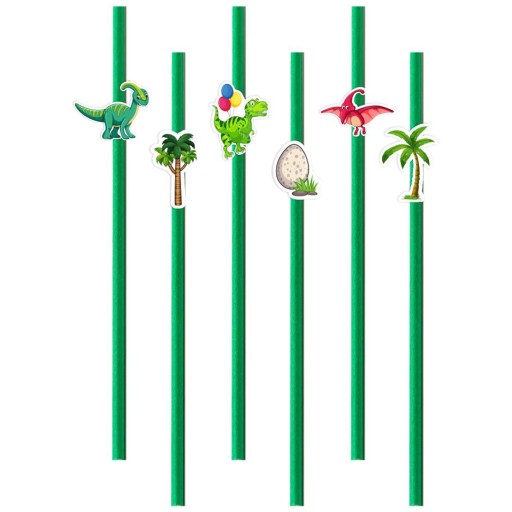 ZELENÉ papierové slamky párty PÁRTY dinosaurov DINO párty X6