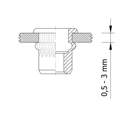 Nitovacia matica s drážkovaným nákružkom M6 x 15 mm