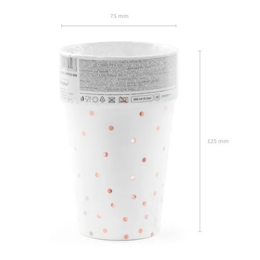 NARODENINOVÉ HRNČEKY BIELE RUŽOVÉ BODKY 220ml 6ks
