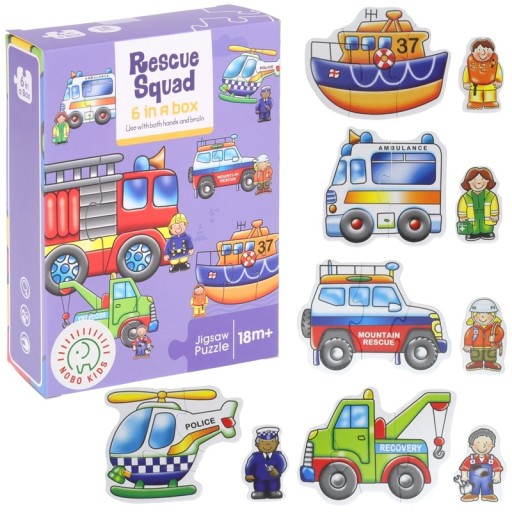 Puzzle Baby Pohotovostné vozidlá Hasičský zbor Vrtuľník Sanitka Odťahové vozidlo